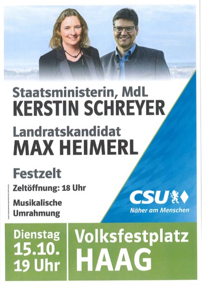 Haag-CSU-Schreyer-Heimerl CSU-Haag-PolitischerFestabend-KerstinSchreyer-MaxHeimerl